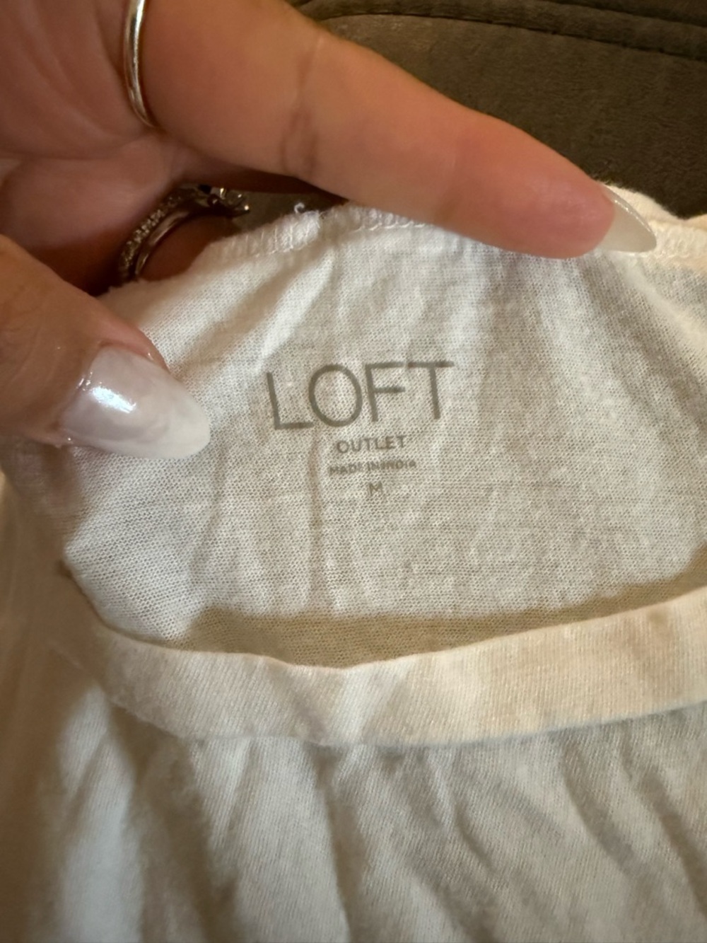 LOFT Cream Lightweight Ribbed-Trim Top